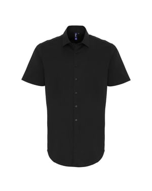 Premier Heren Rekken Pasvorm Poplin Korte Mouwen Shirt (Zwart)