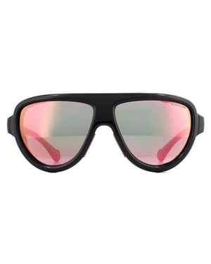 Moncler Aviator unisex glanzend zwart met roze lederen blauw met roze spiegel zonnebril