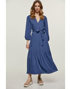 Navy midi-jurk met stropdassen