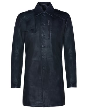 Mjuk lång militärrench Distressed läderrock