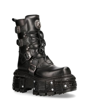 New Rock unisex zwart lederen gevechtsplatformlaarzen - TANK373-S1