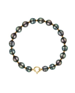 Armband Tahitian Parels Ringed 10-11 mm ferrules en geel goud Sluiting Luxury