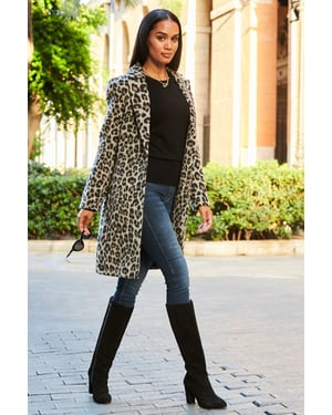 Leopard Print Wool Mix Coat