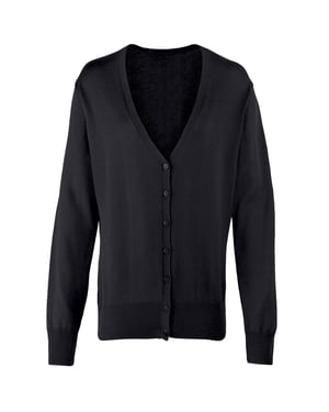 Premier Dames/dames knoop door V-hals gebreid vest met lange mouwen (Zwart)