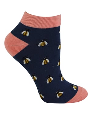 Ladies Bamboo Trainer Socks | Miss Sparrow | Breathable Low Cut Socks for Women - Honey Bees (Navy)