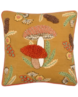 Wylder Mushroom Dell Embroidered Cotton Cushion Cover