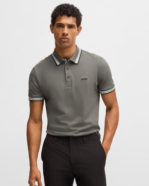 Men's Boss Cotton-Piqué Paddy Polo Shirt in Light Grey