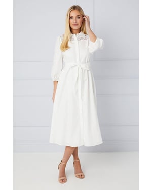 Petite Occasion Cotton Cutwork Detail Shirt Dress