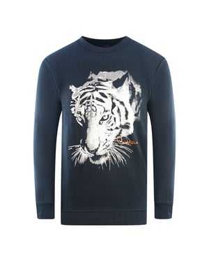Cavalli Class Tiger Silhouette Logo Navy Blue Sweatshirt