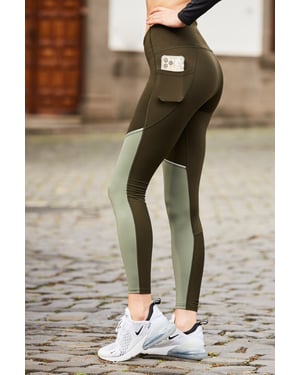Green Tonal Activewear Leggings With Side Pocket