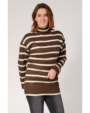 Longline Striped Roll Neck Jumper