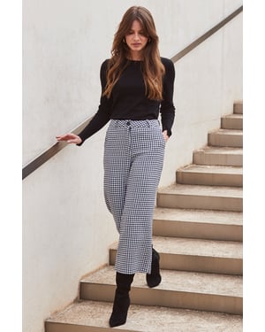 Black & White Dogtooth Print Culottes