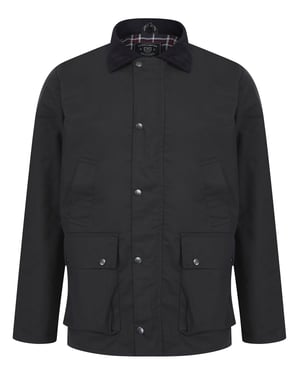 Navy Cotton Wax Jacket With Corduroy Collar