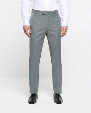River Island Mens Suit Trousers Grey Slim Fit Twill