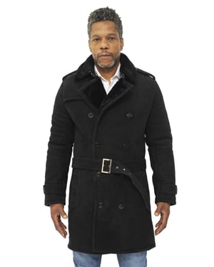 Pea Coat i shearling fårskinn mocka för herrar-Cali