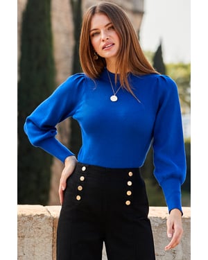 Cobalt Blue Gathered Sleeve Jumper
