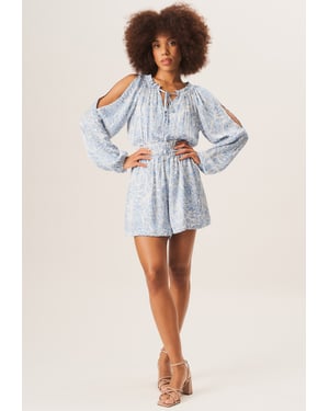 Playsuit med rynkad midja i paisleymönster