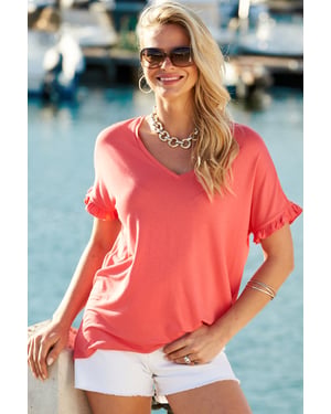 Coral Pink Ruffle Sleeve Jersey Top