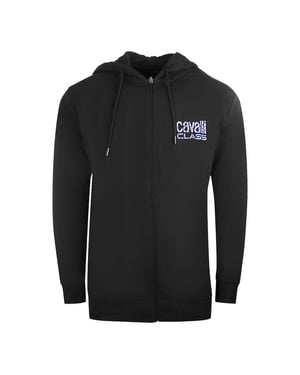 Cavalli Class gebloemd vet logo zwarte hoodie met rits