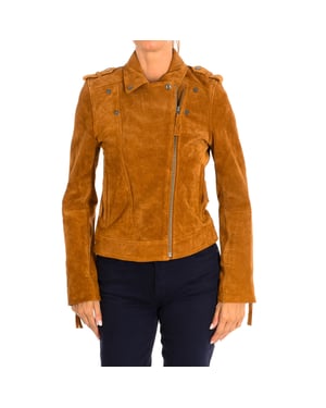 Women's short long sleeve leather jacket 9066