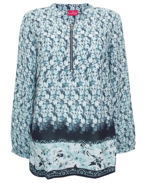 Blue Border Print Tunic Top