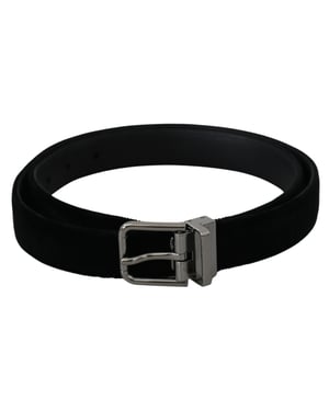 Dolce & Gabbana Mannen Zwart Leer Fluweel Zilver Gesp Riem