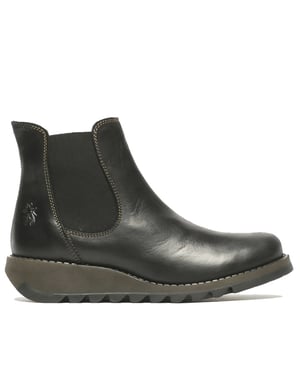Fly London Dames Zwarte SALV Chelsea Leren Enkel Casual Wedge Heel Laarzen