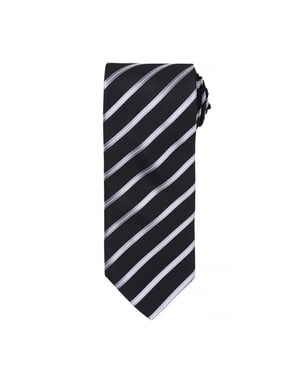 Premier Mens Sports Stripe Pattern Formal Work Tie (Black/ Silver)