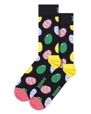 Happy Socks - Eiersokken | Grappige Eiprint Sokken | Cadeausokken - Zwart
