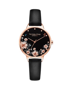 VICTORIA HYDE Watch Green Park Flower Leather, black