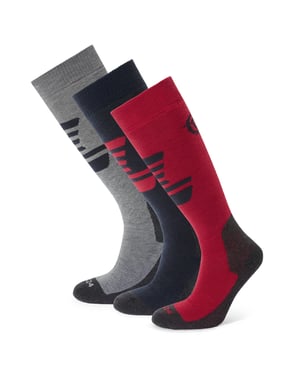 Bergenz 3 Pack Womens Ski Socks Dark Indigo/Dark Pink/Light Grey Marl