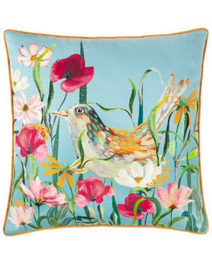 Wylder Nature Marais Bird Meadow Printed Chenille Cushion Cover