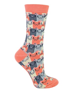 Miss Sparrow - Ladies Novelty Cat Breathable Bamboo Socks - Happy Cats (Pink)