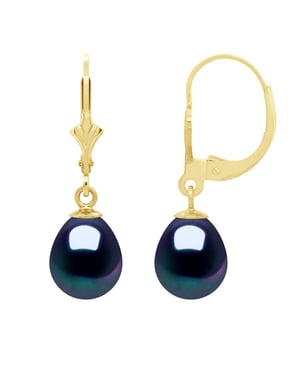 Earrings in Yellow Gold 375 and Real Cultured Freshwater Pearls Pear 8-9 mm