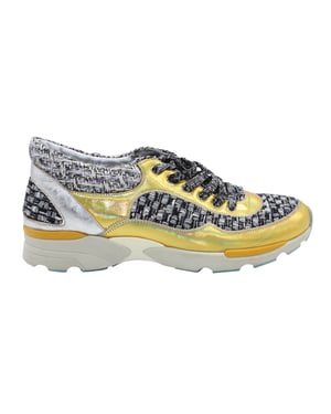 Chanel Tweed Lace Up Sneakers in Multicolor Leather