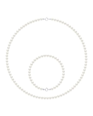 Set van Ketting en Armband bestaat uit: Ketting van Echte Gecultiveerde Zoetwaterparels Rond 4-5 mm