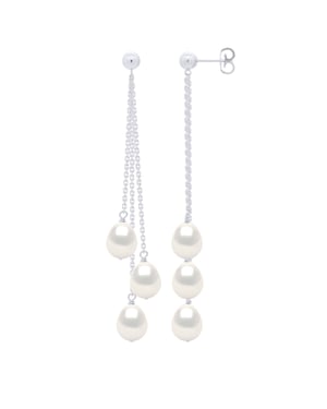 Earrings Trio - 3 Real Cultured Freshwater Pearls Pear 7-8 mm
