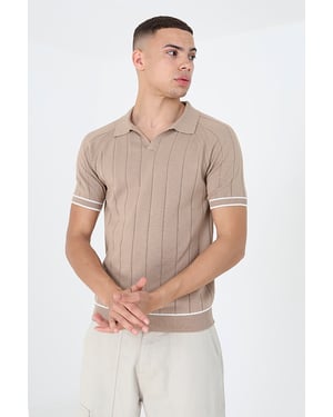 Tan 'Menton' Short Sleeve Open Collar Polo Shirt