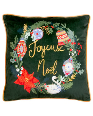furn. Deck The Halls Embroidered Piped Velvet Cushion Cover