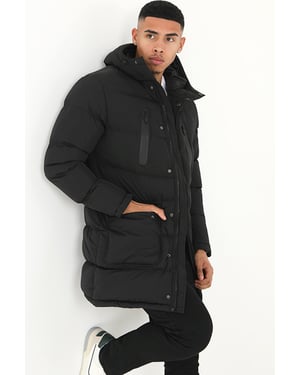 Black 'Todd' Longline Hooded Padded Jacket