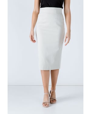 Sofistikerad elfenbensfärgad Gabardine Pencil Skirt med bomullsblandning