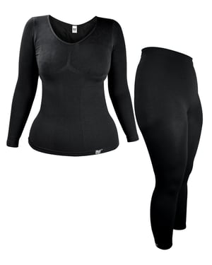 Ladies Thermal Underwear Set | Heat Holders | Extra Warm Winter Long Sleeve Top & Long Janes - Black