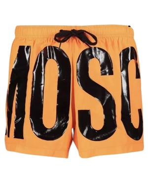 Moschino Brand Print Logo Ljus Orange Korta Badshorts