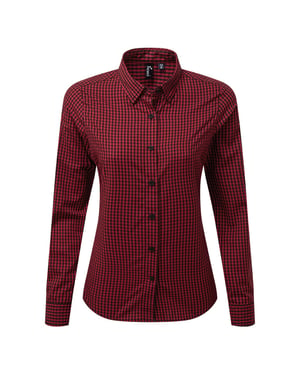 Premier Womens/Ladies Maxton Check Long Sleeve Shirt (Black/Red)