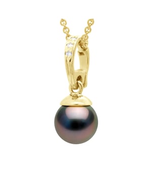 Kettinghanger Openbaar Geel Goud met Echte Cultuur Tahiti Parel Rond 10-11 mm