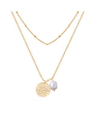 Necklace stainless steel yellow gold freshwater cultured pearl white Valero Pearls