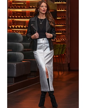Petite Silver Metallic Midaxi Skirt