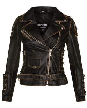 Womens Brando Black Leather Biker Jacket-Bari