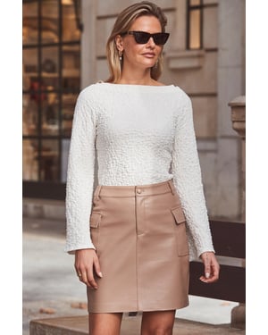 Taupe Faux Leather Utility Pocket Skirt