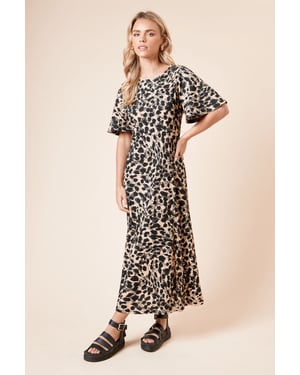 Petite Angel Sleeve Mono Leopard Midi Dress